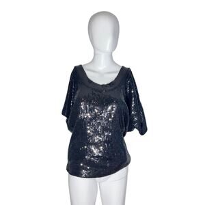 Guess by Marciano S Black Sequin Batwing Dolman Sleeve Blouse